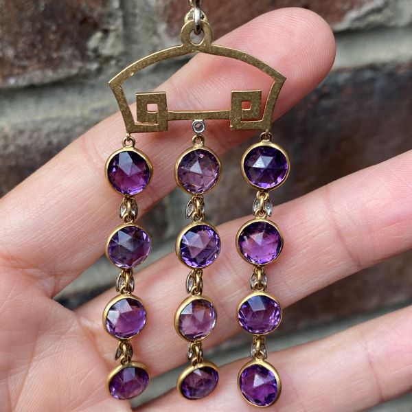 Vintage Enamel Amethyst & Diamond Pendant sold by Doyle and Doyle an antique and vintage jewelry boutique