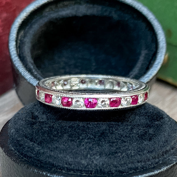 Vintage Ruby & Diamond Eternity Band sold by Doyle and Doyle an antique and vintage jewelry boutique