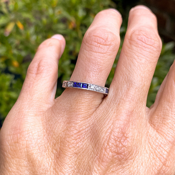 Vintage Sapphire & Diamond Eternity Band sold by Doyle and Doyle an antique and vintage jewelry boutique