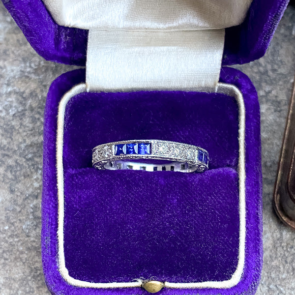 Vintage Sapphire & Diamond Eternity Band sold by Doyle and Doyle an antique and vintage jewelry boutique