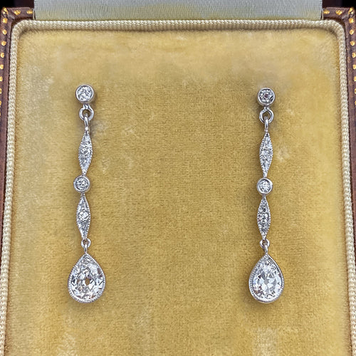 Art Deco Diamond Drop Earrings sold by Doyle and Doyle an antique and vintage jewelry boutique