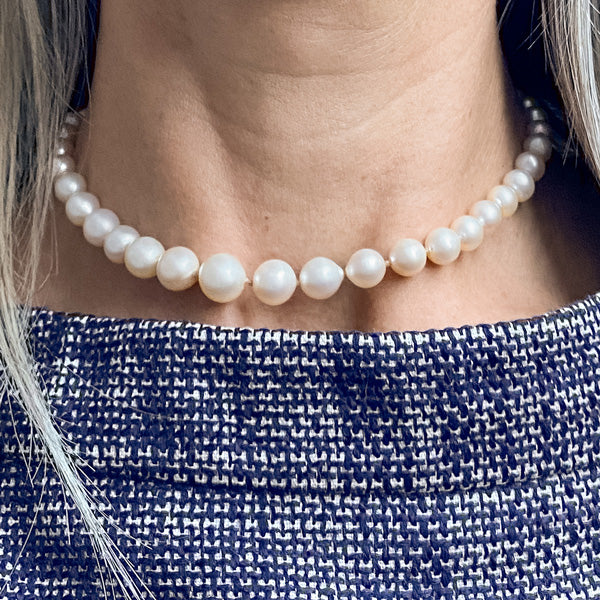 Vintage Single Stand Pearl Necklace sold by Doyle and Doyle an antique and vintage jewelry boutique