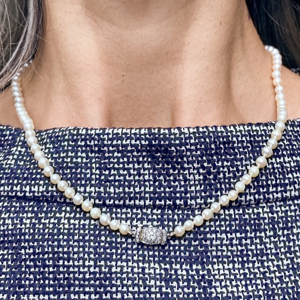 Vintage Single Stand Pearl Necklace sold by Doyle and Doyle an antique and vintage jewelry boutique