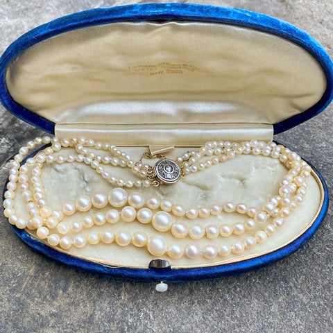 Vintage Triple Stand Pearl Necklace sold by Doyle and Doyle an antique and vintage jewelry boutique