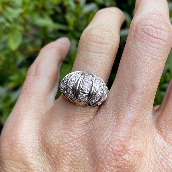 Vintage Bombe Diamond Ring sold by Doyle and Doyle an antique and vintage jewelry boutique