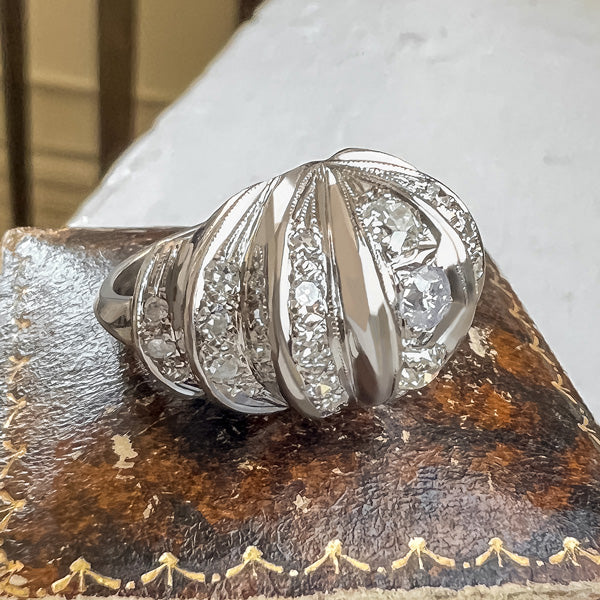 Vintage Bombe Diamond Ring sold by Doyle and Doyle an antique and vintage jewelry boutique