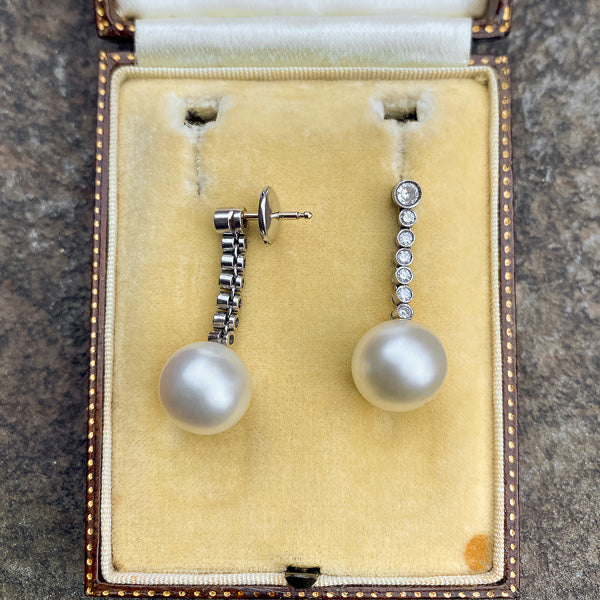 Estate Pearl & Diamond Earrings sold by Doyle and Doyle an antique and vintage jewelry boutique