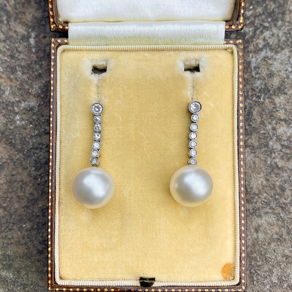 Estate Pearl & Diamond Earrings sold by Doyle and Doyle an antique and vintage jewelry boutique