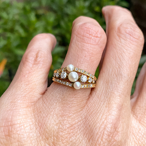 Antique Pearl & Diamond Ring sold by Doyle and Doyle an antique and vintage jewelry boutique