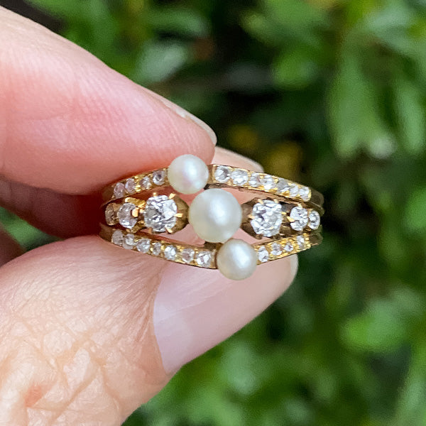 Antique Pearl & Diamond Ring sold by Doyle and Doyle an antique and vintage jewelry boutique