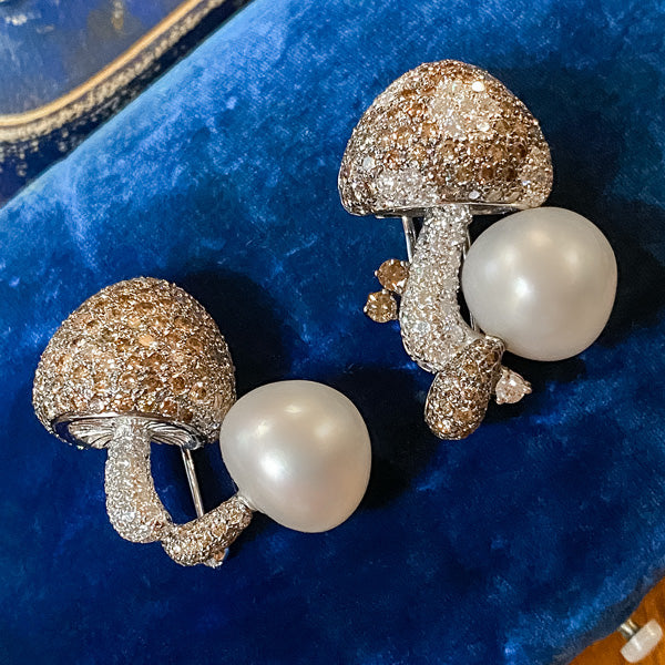Pearl & Diamond Mushroom Pin sold by Doyle and Doyle an antique and vintage jewelry boutique
