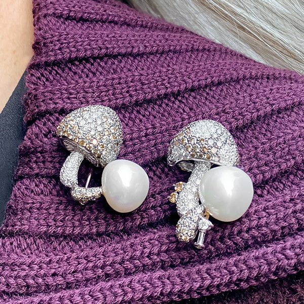 Pearl & Diamond Mushroom Pin sold by Doyle and Doyle an antique and vintage jewelry boutique