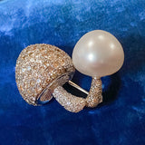 Pearl & Diamond Mushroom Pin sold by Doyle and Doyle an antique and vintage jewelry boutique