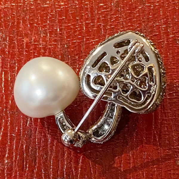 Pearl & Diamond Mushroom Pin sold by Doyle and Doyle an antique and vintage jewelry boutique
