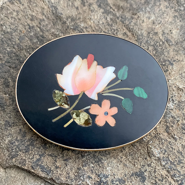 Antique Pietra Dura Pin sold by Doyle and Doyle an antique and vintage jewelry boutique