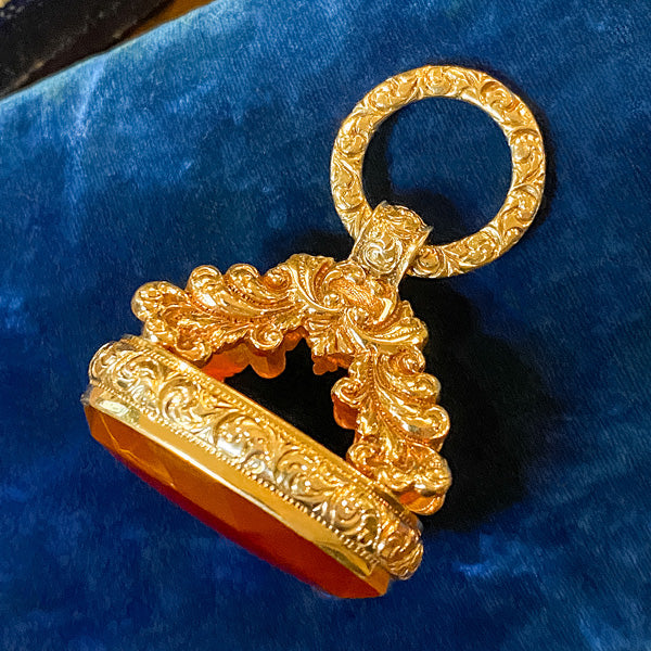 Victorian Carnelian Fob sold by Doyle and Doyle an antique and vintage jewelry boutique