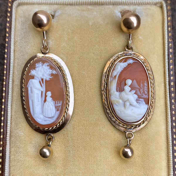 Vintage Cameo Drop Earrings sold by Doyle and Doyle an antique and vintage jewelry boutique