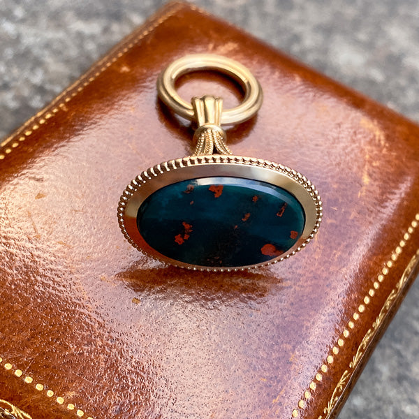 Antique Bloodstone Fob Pendant sold by Doyle and Doyle an antique and vintage jewelry boutique