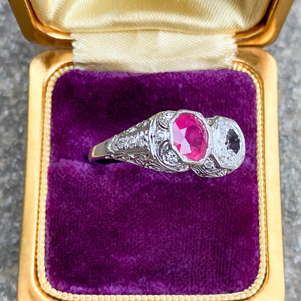 Art Deco Ruby & Diamond Twin Stone Ring sold by Doyle and Doyle an antique and vintage jewelry boutique