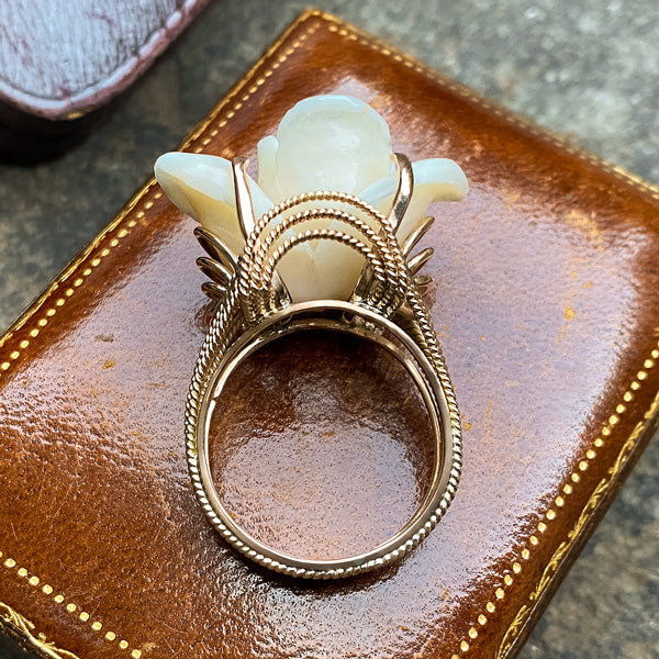 Vintage Carved Coral Ring sold by Doyle and Doyle an antique and vintage jewelry boutique