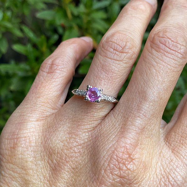 Vintage Pink Sapphire & Diamond Ring sold by Doyle and Doyle an antique and vintage jewelry boutique