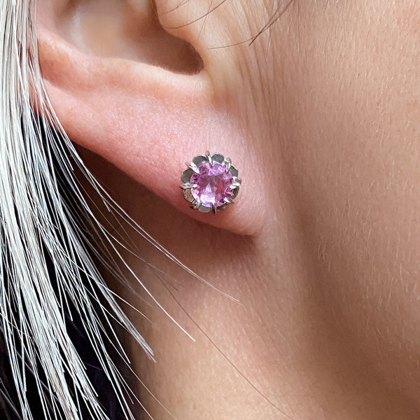 Vintage Pink Sapphire Stud Earrings sold by Doyle and Doyle an antique and vintage jewelry boutique