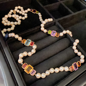 Vintage Pearl & Colored Stone Necklace sold by Doyle and Doyle an antique and vintage jewelry boutique