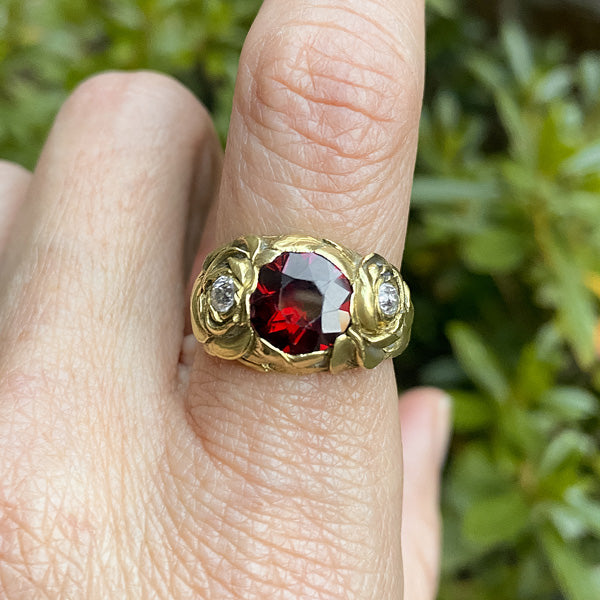 Art Nouveau Garnet & Diamond Ring sold by Doyle and Doyle an antique and vintage jewelry boutique