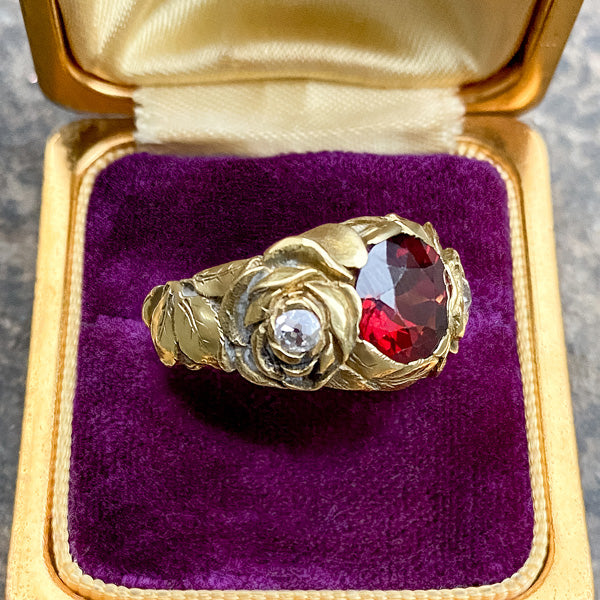 Art Nouveau Garnet & Diamond Ring sold by Doyle and Doyle an antique and vintage jewelry boutique