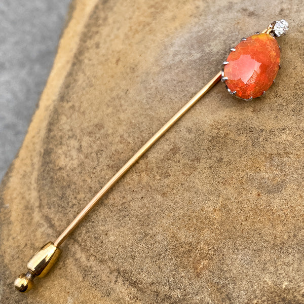 Marcus & Co Fire Opal & Diamond Pin sold by Doyle and Doyle an antique and vintage jewelry boutique