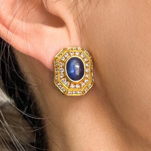 Vintage Sapphire & Diamond Earrings sold by Doyle and Doyle an antique and vintage jewelry boutique
