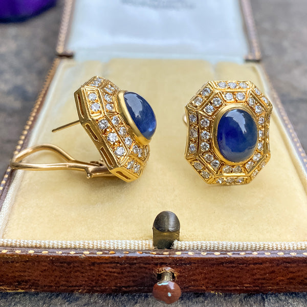 Vintage Sapphire & Diamond Earrings sold by Doyle and Doyle an antique and vintage jewelry boutique