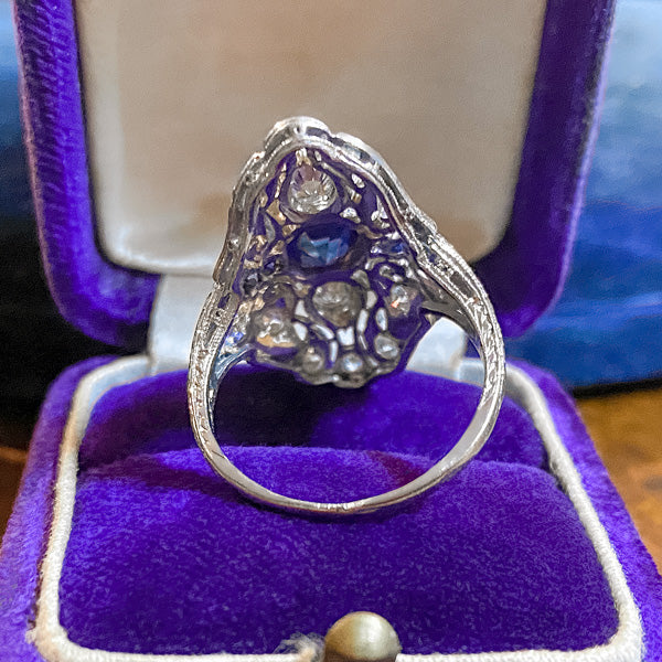 Art Deco Sapphire & Diamond Dinner Ring sold by Doyle and Doyle an antique and vintage jewelry boutique