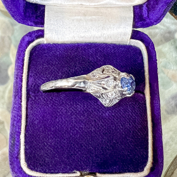 Vintage Filigree Sapphire Ring, 1.20ct. sold by Doyle and Doyle an antique and vintage jewelry boutique