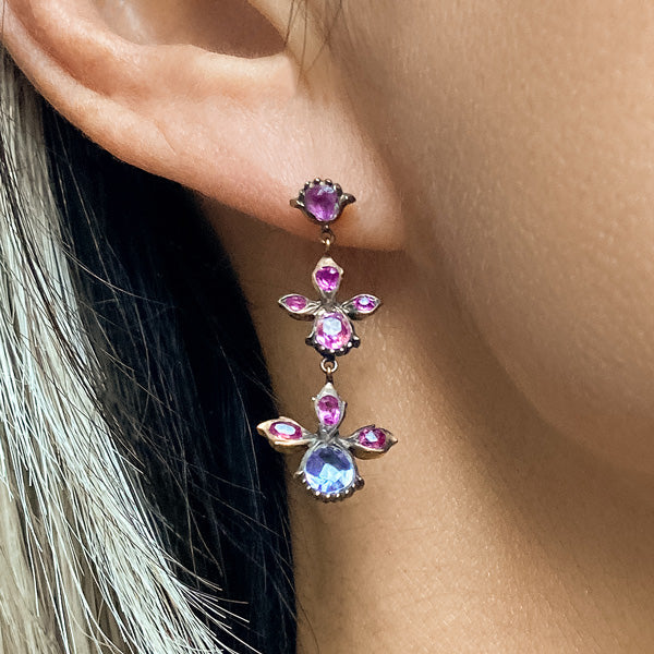 Antique Ruby & Sapphire Drop Earrings sold by Doyle and Doyle an antique and vintage jewelry boutique