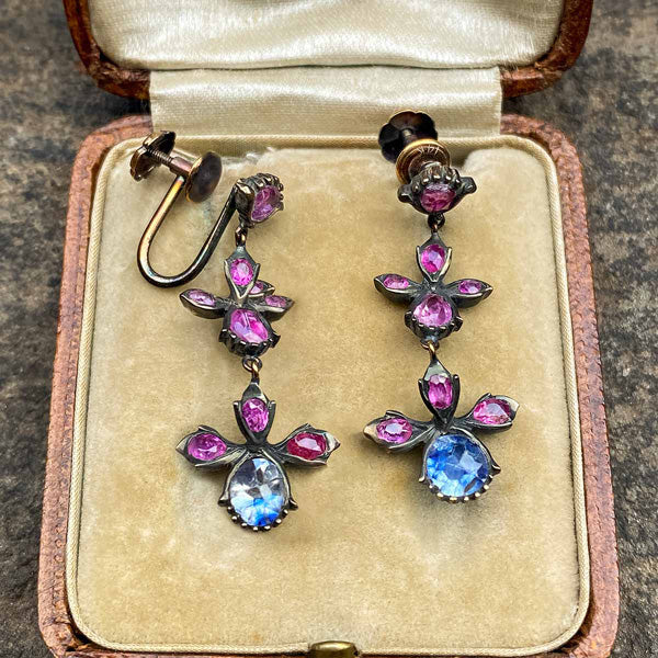 Antique Ruby & Sapphire Drop Earrings