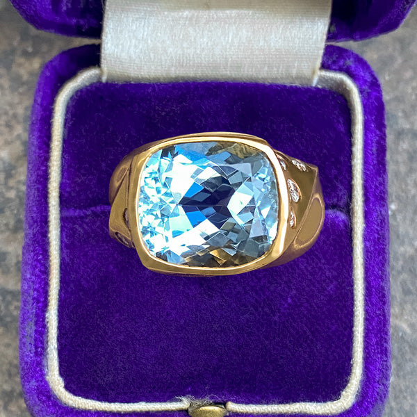 Vintage Julius Cohen Aquamarine & Diamond Ring sold by Doyle and Doyle an antique and vintage jewelry boutique