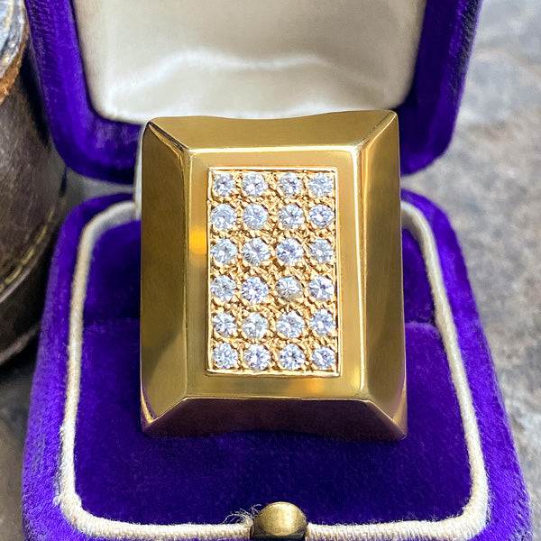 Vintage Geometric Pave Diamond Ring sold by Doyle and Doyle an antique and vintage jewelry boutique