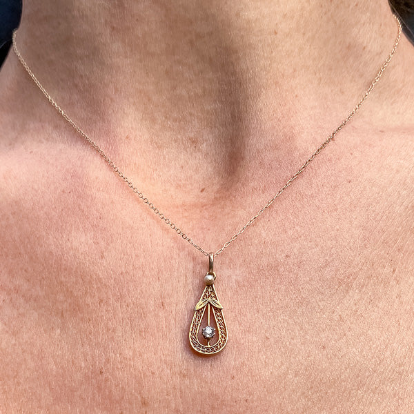 Antique Diamond Pendant sold by Doyle and Doyle an antique and vintage jewelry boutique
