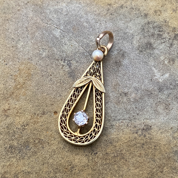 Antique Diamond Pendant sold by Doyle and Doyle an antique and vintage jewelry boutique