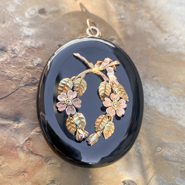 Victorian Onyx Locket sold by Doyle and Doyle an antique and vintage jewelry boutique