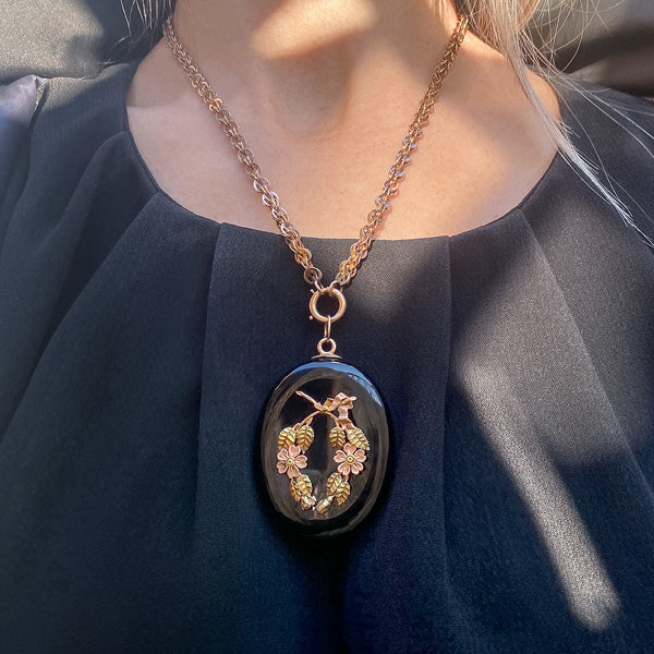 Victorian Onyx Locket sold by Doyle and Doyle an antique and vintage jewelry boutique