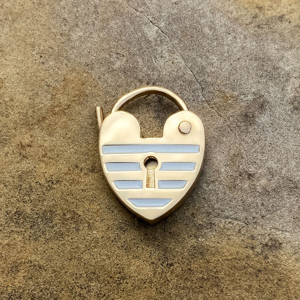 Vintage Enamel Heart Padlock Charm sold by Doyle and Doyle an antique and vintage jewelry boutique