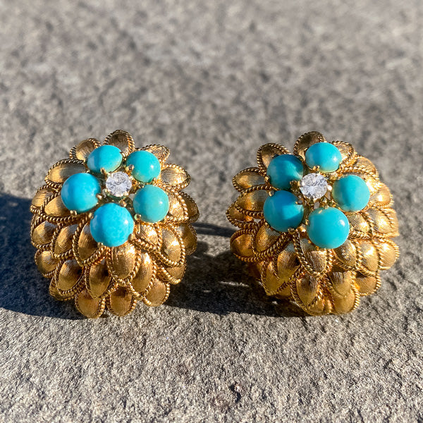 Retro Turquoise & Diamond Earrings sold by Doyle and Doyle an antique and vintage jewelry boutique