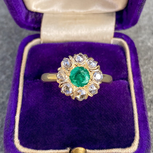 Antique Emerald & Rose Cut Diamond Ring sold by Doyle and Doyle an antique and vintage jewelry boutique