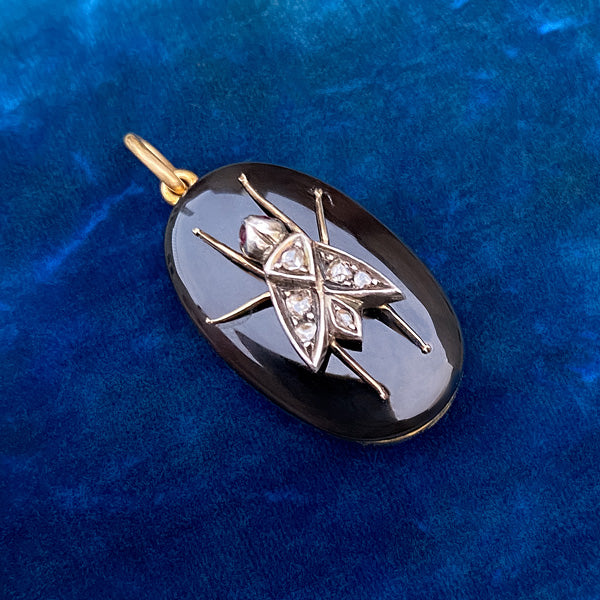 Victorian Onyx & Diamond Pendant sold by Doyle and Doyle an antique and vintage jewelry boutique