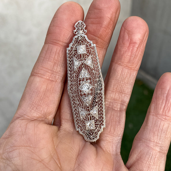 Filigree Diamond Pendant sold by Doyle and Doyle an antique and vintage jewelry boutique