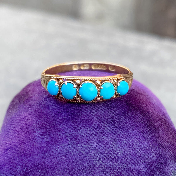 Victorian Turquoise Five Stone Ring sold by Doyle and Doyle an antique and vintage jewelry boutique
