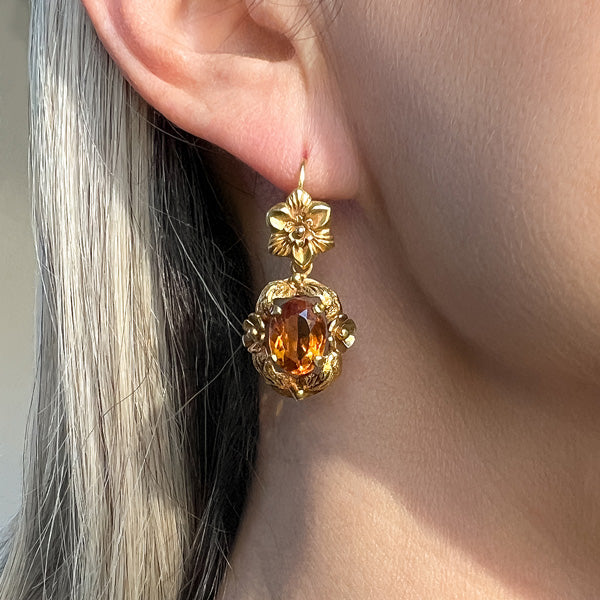 Victorian Citrine Day / Night Earrings sold by Doyle and Doyle an antique and vintage jewelry boutique