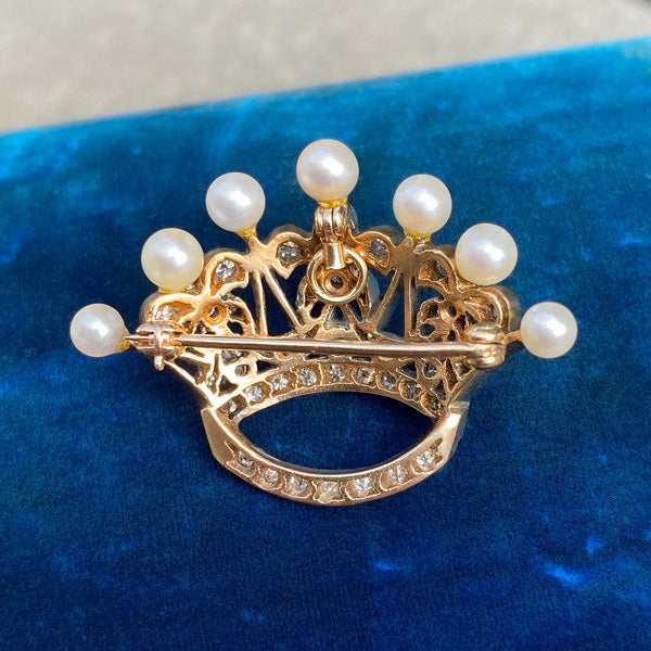 Edwardian Diamond & Pearl Crown Pin/ Pendant, sold by Doyle and Doyle an antique and vintage jewelry boutique